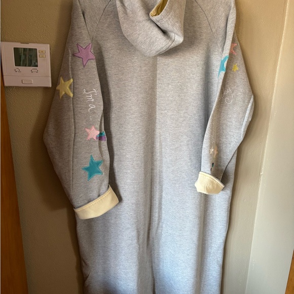 Gray Star-Patterned Zip-Up Hoodie Long robe Quacker Factory 1X - Picture 7 of 8
